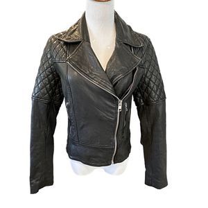 ALLSAINTS Walker Leather Motorcycle Jacket Moto Black Quilted US 6 EU 38 UK 10